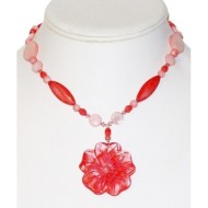 Coral and Pink Necklace with Mother-of-Pearl Flower Pendant