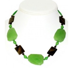 Green and Brown Necklace with Faceted Jade Stones