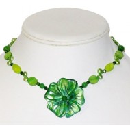 Green Necklace with Mother-of-Pearl Flower Pendant