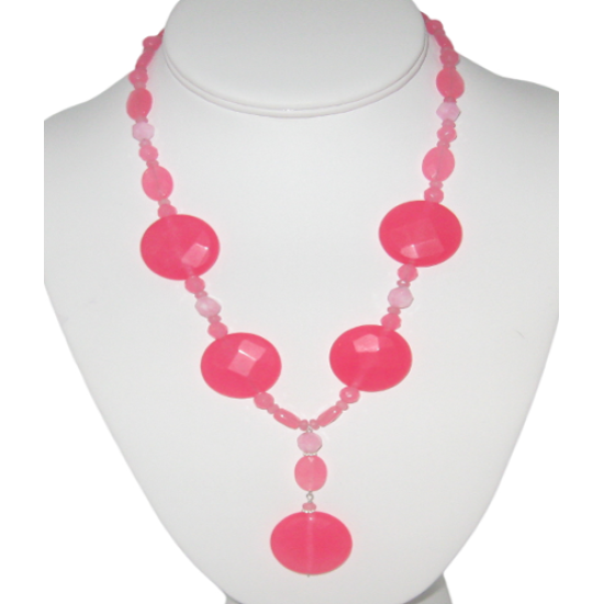 Hot Pink Statement Necklace with Drop Pendant
