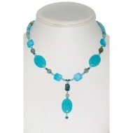 Island Blue Turquoise, Teal and Sky Blue Necklace with Drop Pendant