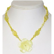 Light Yellow Necklace with Mother-of-Pearl Flower Pendant