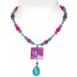 Magenta, Orchid and Teal Necklace with Faceted Jade Shell Pendant