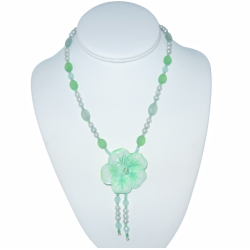 Mint and Light Green Blossom Necklace with Mother-of-Pearl Flower Pendant