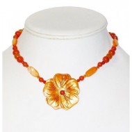 Orange Blend Necklace with Mother-of-Pearl Flower Pendant