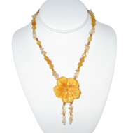 Orange and Yellow Blossom Necklace with Mother-of-Pearl Flower Pendant