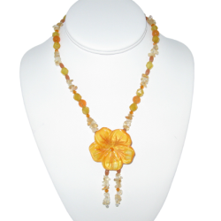 Orange and Yellow Blossom Necklace with Mother-of-Pearl Flower Pendant