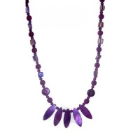 Long Purple Jade and Mother-of-Pearl  Five Leaf Necklace