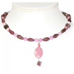 Pink Rhodonite, Jasper and Jade Necklace with Pendant