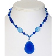 Blue Necklace with Faceted Quartz Pendant