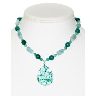 Green Jade and Amazonite Necklace with Mosaic Mother-of-Pearl Pendant
