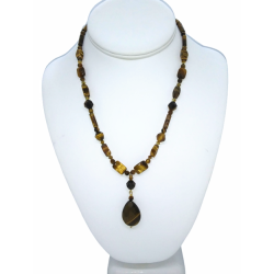 Brown Tiger Eye Necklace with Drop Pendant