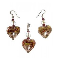 Champagne Foil Glass Heart Pendant Set