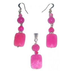 Fuchsia Jade Pendant and Dangle Earrings Set