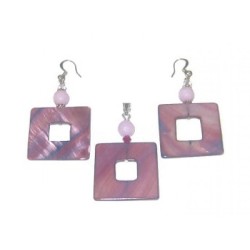Raspberry Purple  Mother-of-Pearl and Lilac Jade Pendant and Earrings Set