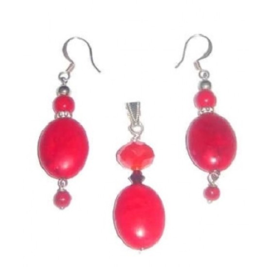 Deep Red Coral Pendant Set