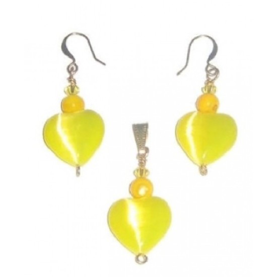 Yellow Heart Pendant and Earrings Set