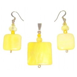 Yellow Mother-of-Pearl Square Pendant and Earrings Set