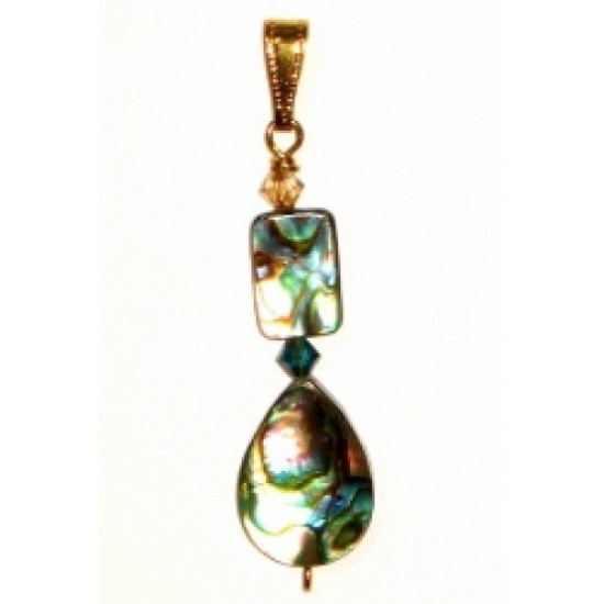 Abalone Rectangle and Teardrop Pendant with Crystals