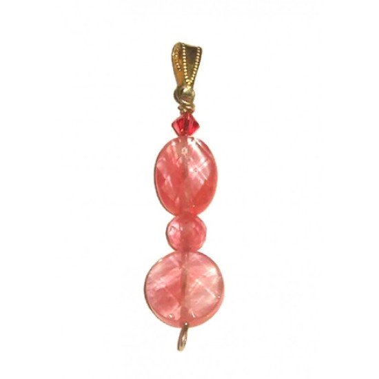 Cherry Quartz and Crystal Pendant