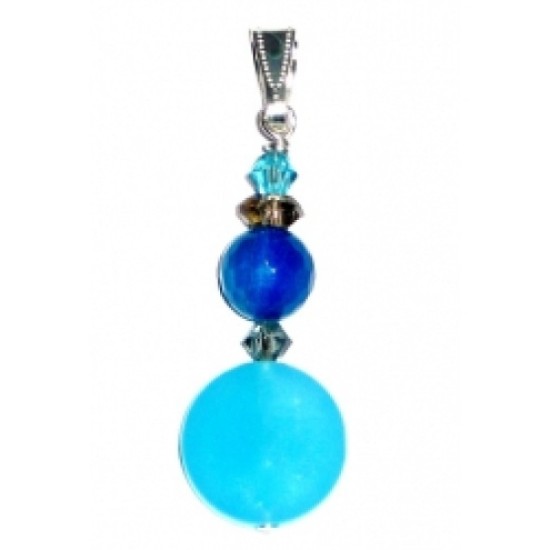 Turquoise Blue Sardonyx and Grey Pendant