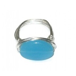 Sky Blue Chalcedony Wire-Wrapped Ring