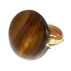Brown Round Mother-of-Pearl Wire-Wrapped Ring