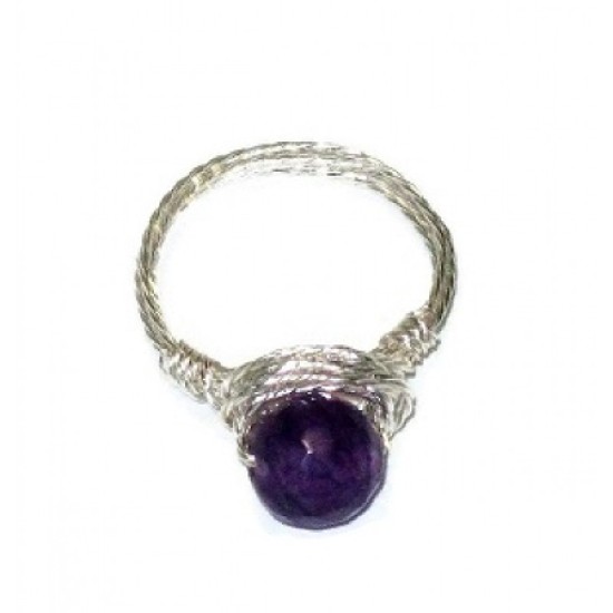 Purple Faceted Jade Wire-Wrapped Ring