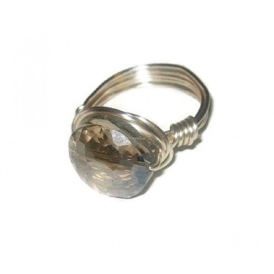 Gray Faceted Crystal Wire-Wrapped Ring