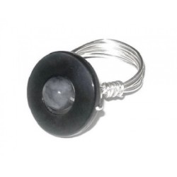 Black Lip Shell and Faceted Jade Wire-Wrapped Ring