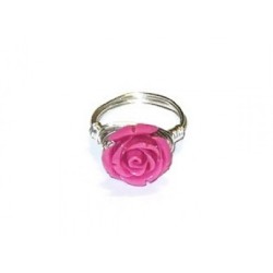 Hot Pink Carved Flower Wire-Wrapped Ring