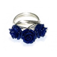 Lapis Blue Three Flower Wire-Wrapped Ring 