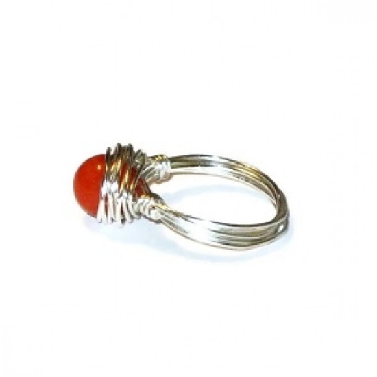 Orange Jade Wire-Wrapped Ring