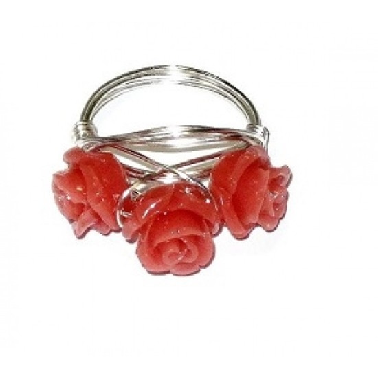 Orange Three Flower Wire-Wrapped Ring 