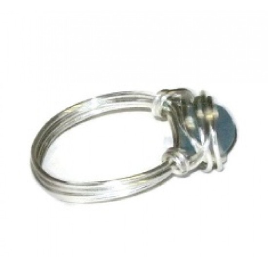 Light Blue Gray Faceted Jade Wire-Wrapped Ring
