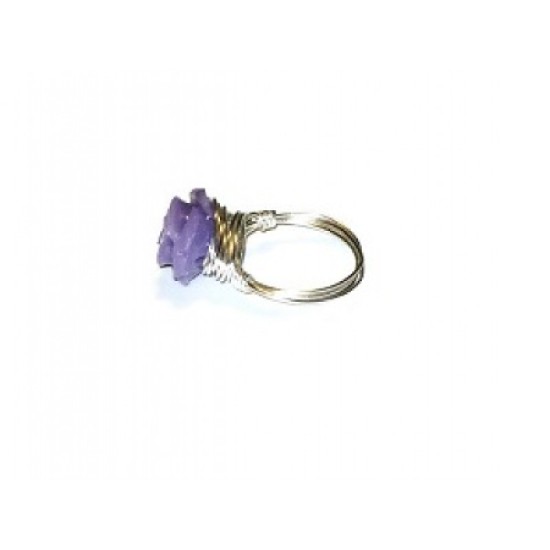 Purple Carved Flower Wire-Wrapped Ring