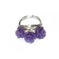Purple Three Flower Wire-Wrapped Ring