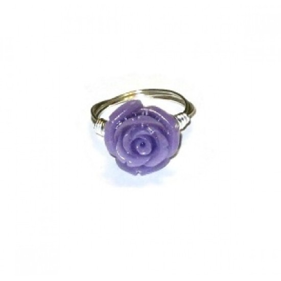 Purple Carved Flower Wire-Wrapped Ring