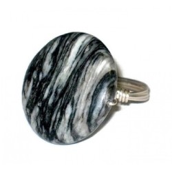 Round Zebra Jasper Wire-Wrapped Ring