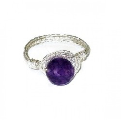 Purple Faceted Jade Wire-Wrapped Ring