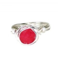Watermelon Pink Faceted Jade Wire-Wrapped Ring
