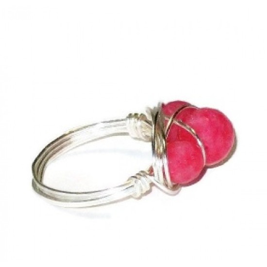 Raspberry Jade Trio Wire-Wrapped Ring