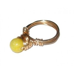 Yellow Faceted Jade Wire-Wrapped Ring with Goldtone Non-Tarnish Wire