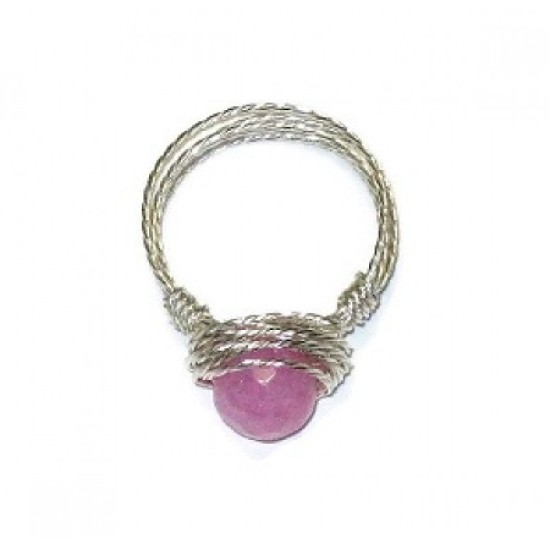 Pink Faceted Jade Wire-Wrapped Ring