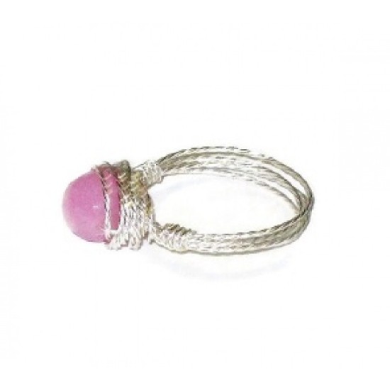 Pink Faceted Jade Wire-Wrapped Ring
