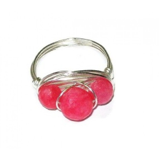 Raspberry Jade Trio Wire-Wrapped Ring